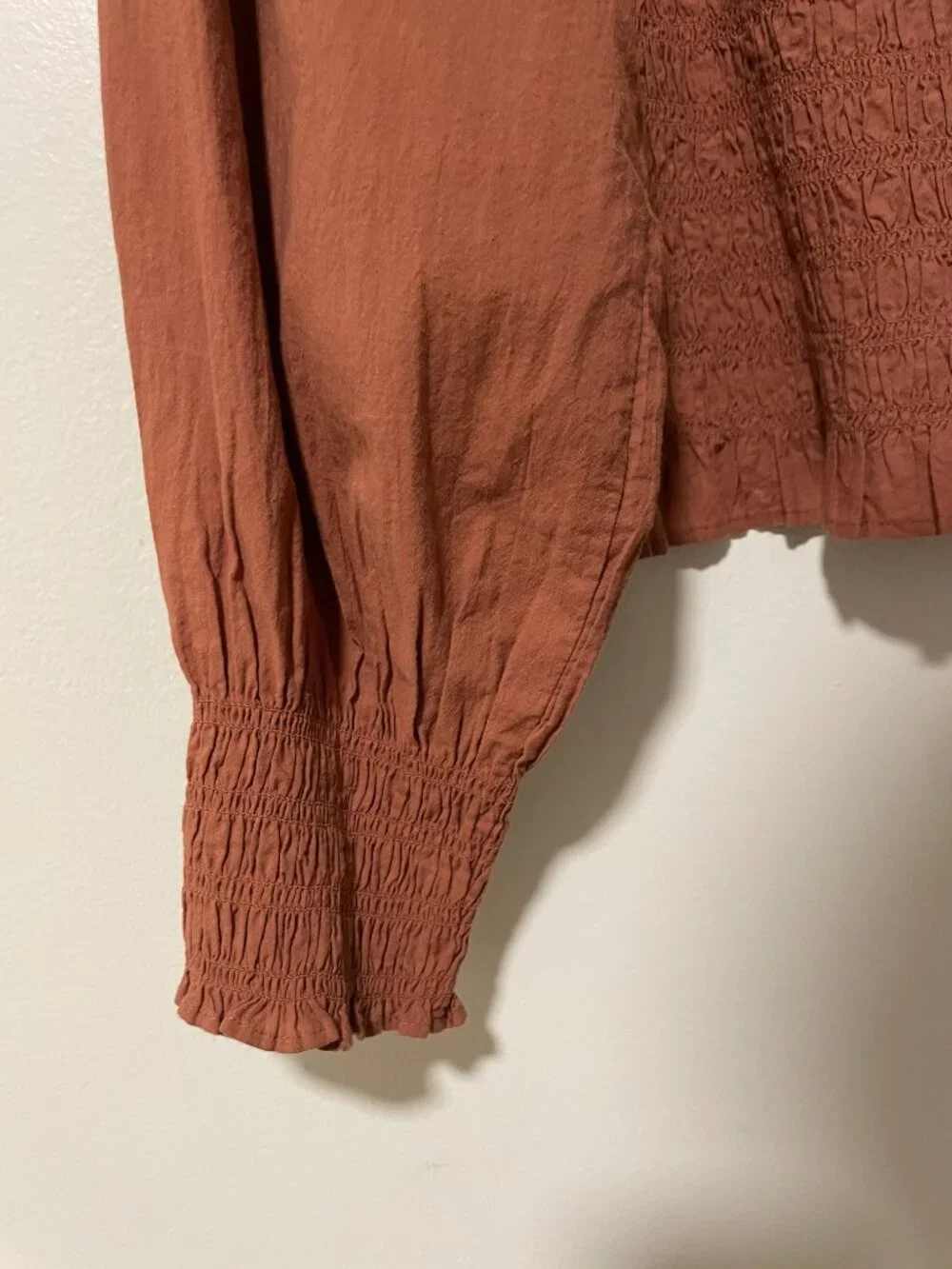 Madewell Lucie Smocked‎ Top Long Puff Sleeve Square Neck Size XL Warm Terracotta
